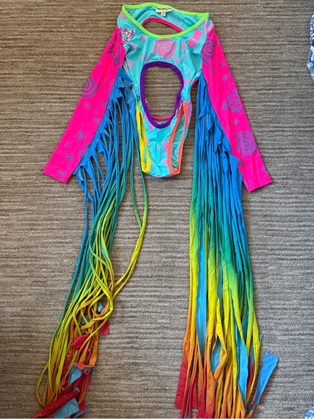 MAMASOB by Elliott Beach Bright Multi Color Bodysuit  with Long Rainbow Fringe